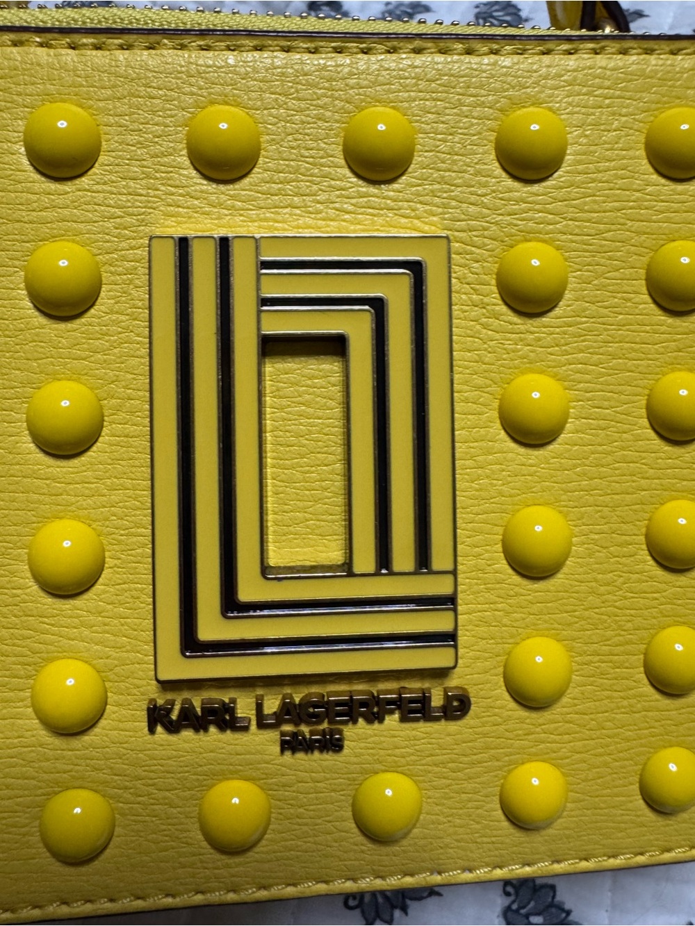 Karl Lagerfeld Yellow Stud-Embellished Crossbody Bag with Logo Plaque - Picture 8 of 16
